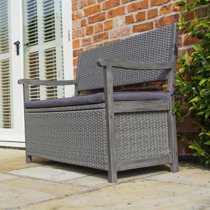 Grey rattan storage bench sale