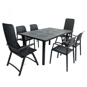 Libeccio Anthracite Dining Table with 2 Darsena and 4 Bora Chairs