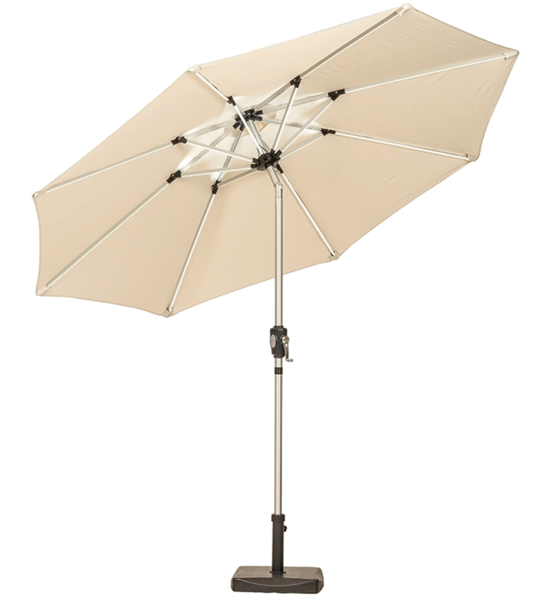 Royalcraft Ivory 2.7m Crank and Tilt Solar Powered LED Strip Parasol